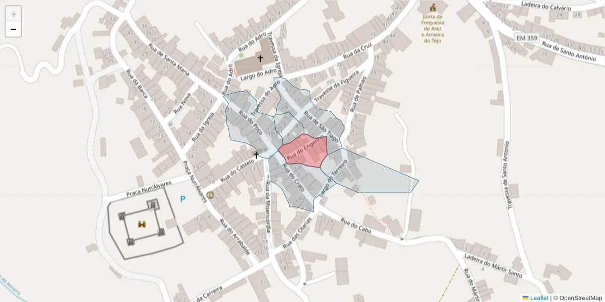 Mapa detalhado do código postal 6050-130 com limites, códigos postais vizinhos e agências dos correios