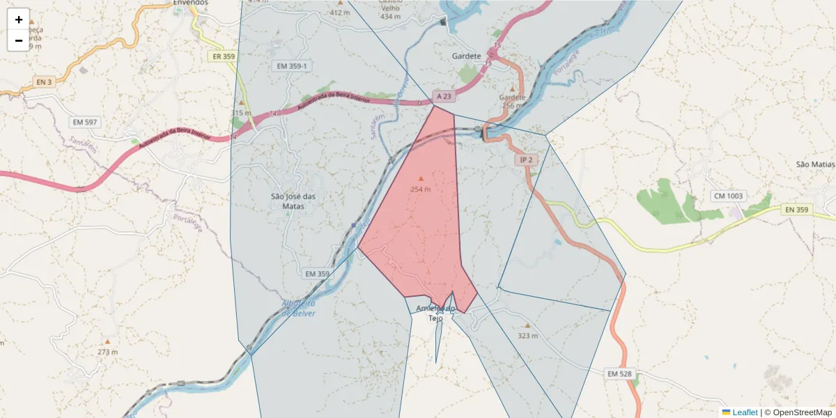Mapa detalhado do código postal 6050-141 com limites, códigos postais vizinhos e agências dos correios