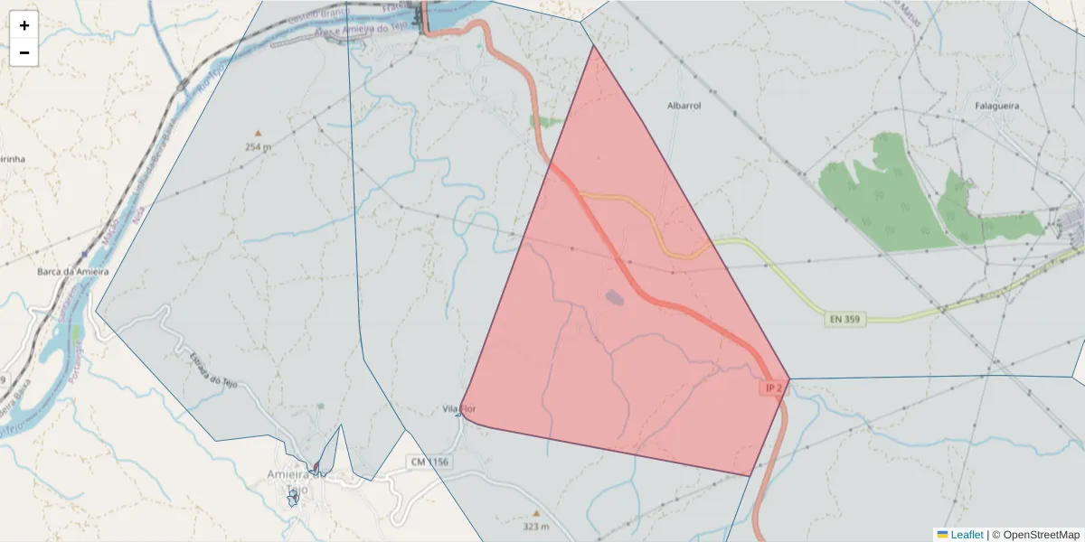 Mapa detalhado do código postal 6050-146 com limites, códigos postais vizinhos e agências dos correios