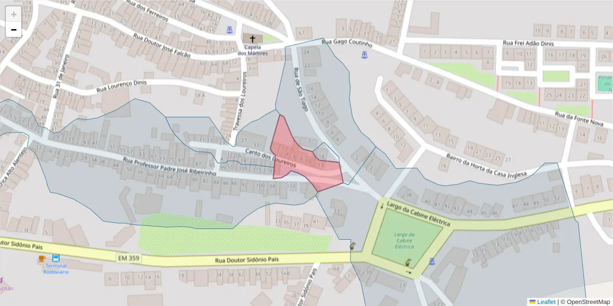 Mapa detalhado do código postal 6050-308 com limites, códigos postais vizinhos e agências dos correios