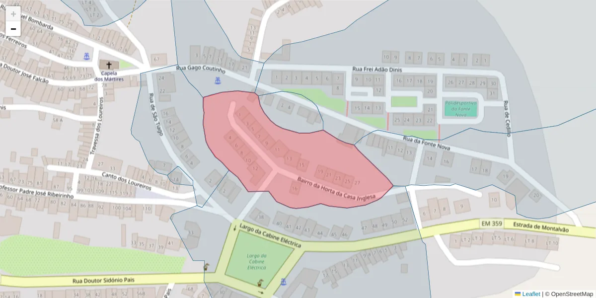 Mapa detalhado do código postal 6050-325 com limites, códigos postais vizinhos e agências dos correios