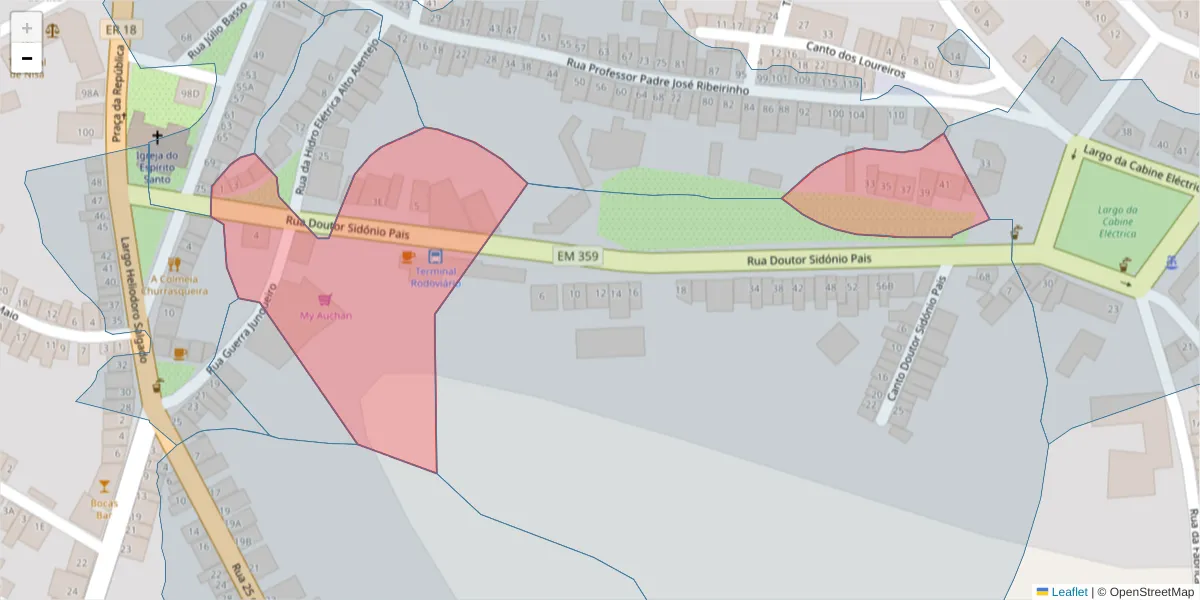 Mapa detalhado do código postal 6050-327 com limites, códigos postais vizinhos e agências dos correios