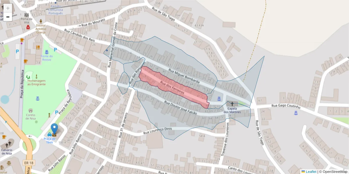 Mapa detalhado do código postal 6050-331 com limites, códigos postais vizinhos e agências dos correios