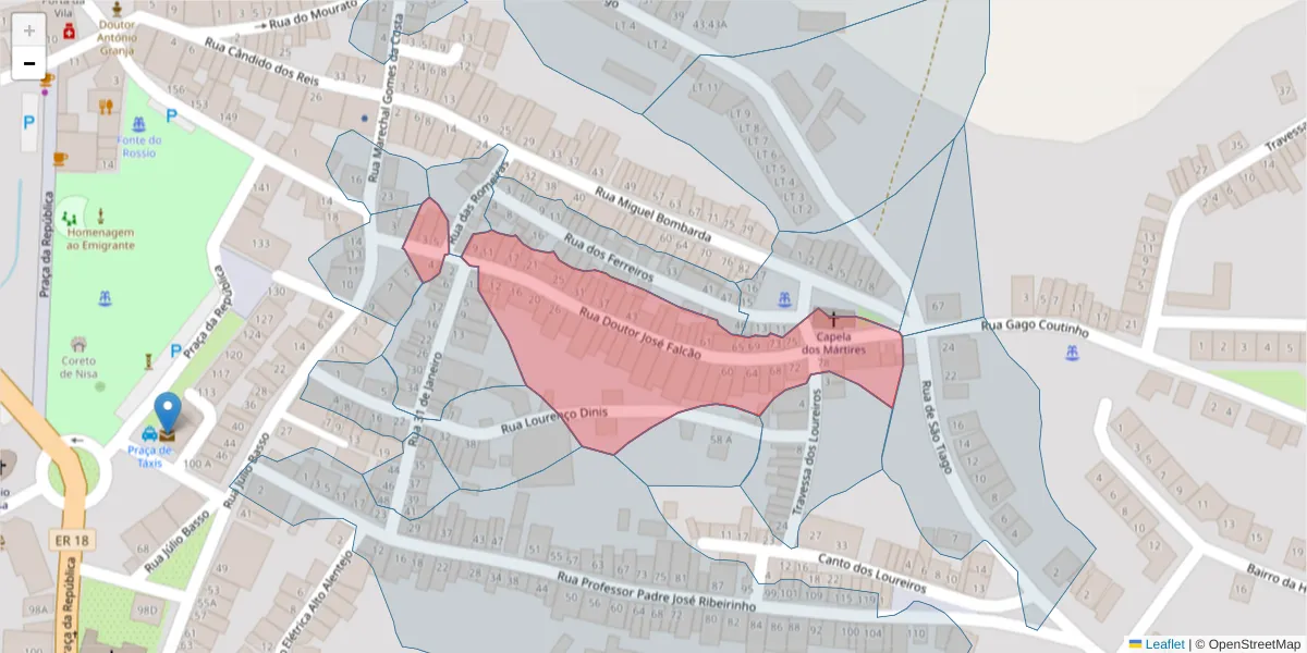 Mapa detalhado do código postal 6050-332 com limites, códigos postais vizinhos e agências dos correios