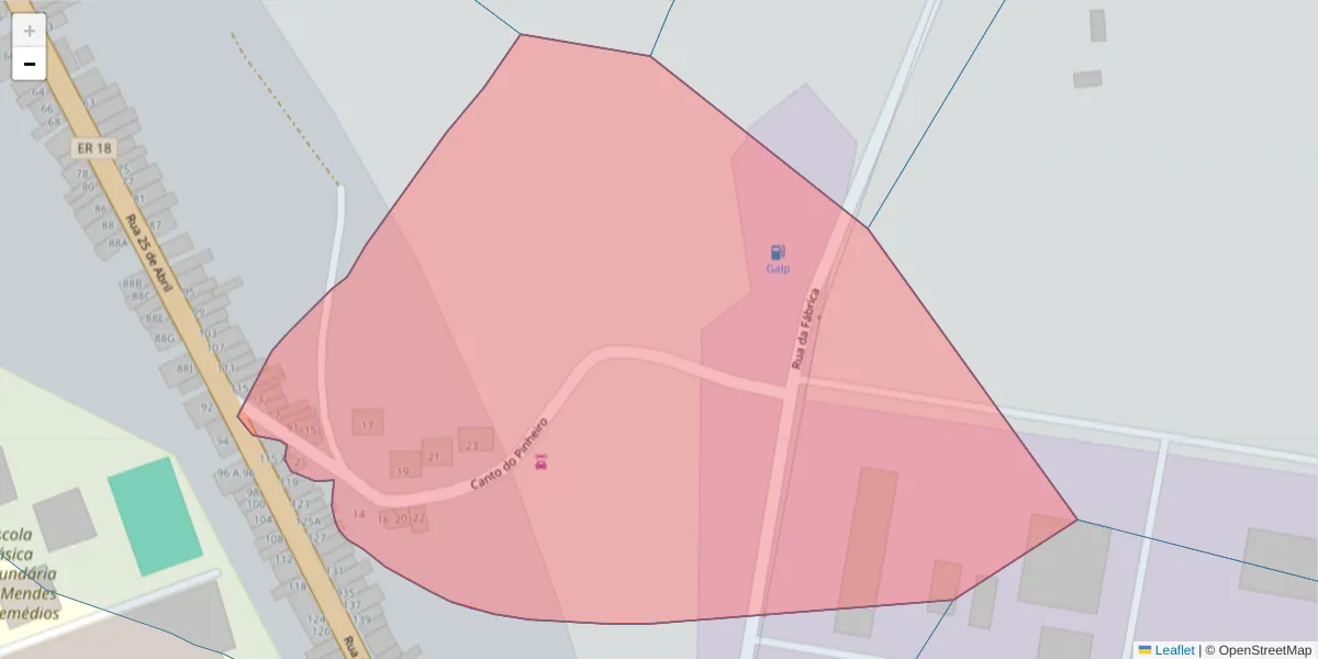 Mapa detalhado do código postal 6050-335 com limites, códigos postais vizinhos e agências dos correios