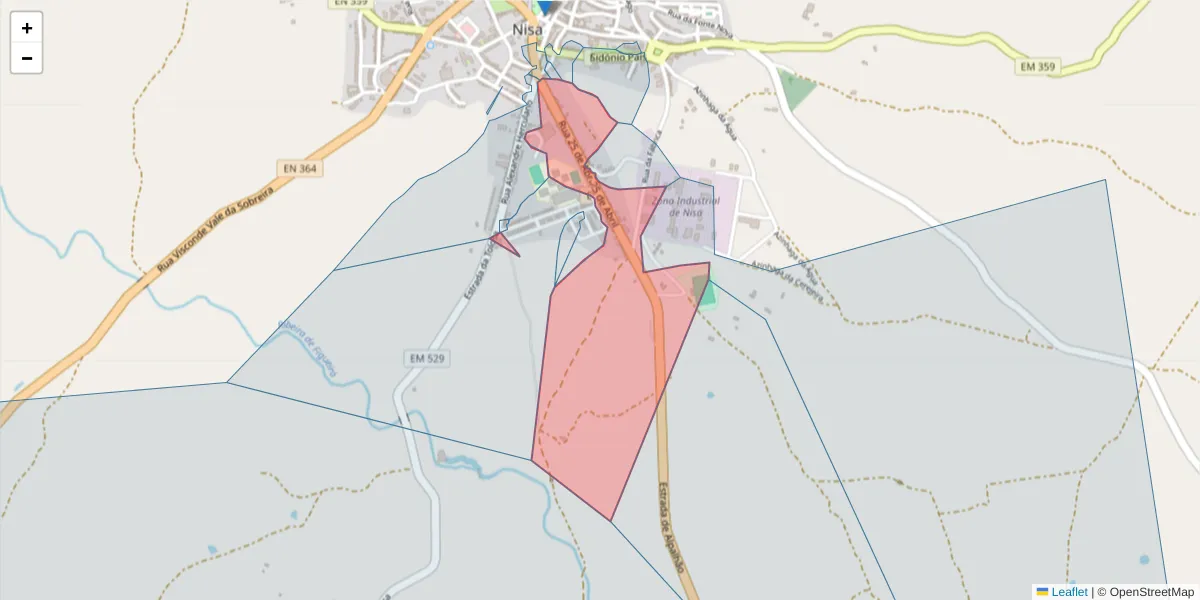 Mapa detalhado do código postal 6050-343 com limites, códigos postais vizinhos e agências dos correios