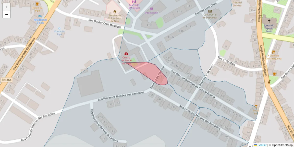 Mapa detalhado do código postal 6050-345 com limites, códigos postais vizinhos e agências dos correios