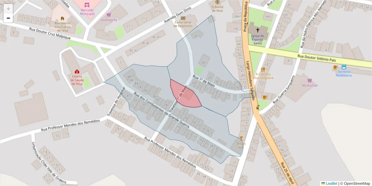 Mapa detalhado do código postal 6050-347 com limites, códigos postais vizinhos e agências dos correios