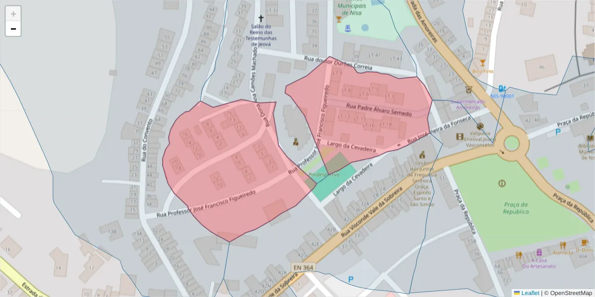 Mapa detalhado do código postal 6050-353 com limites, códigos postais vizinhos e agências dos correios
