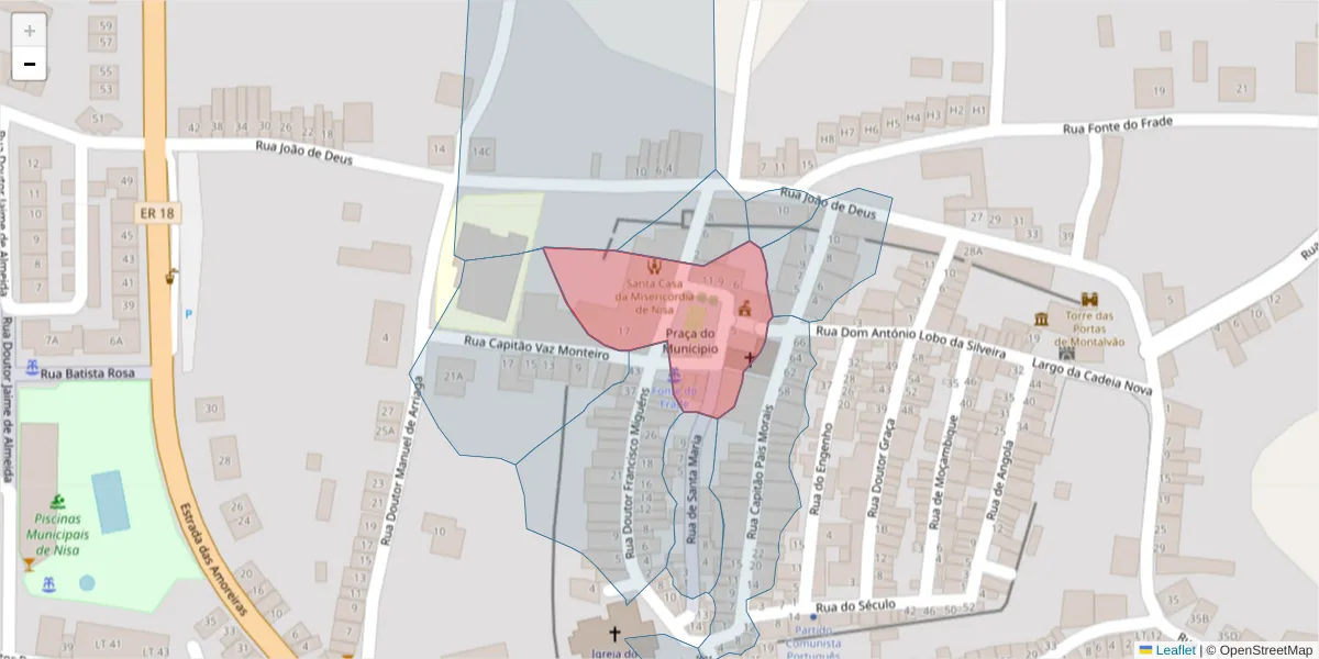 Mapa detalhado do código postal 6050-358 com limites, códigos postais vizinhos e agências dos correios