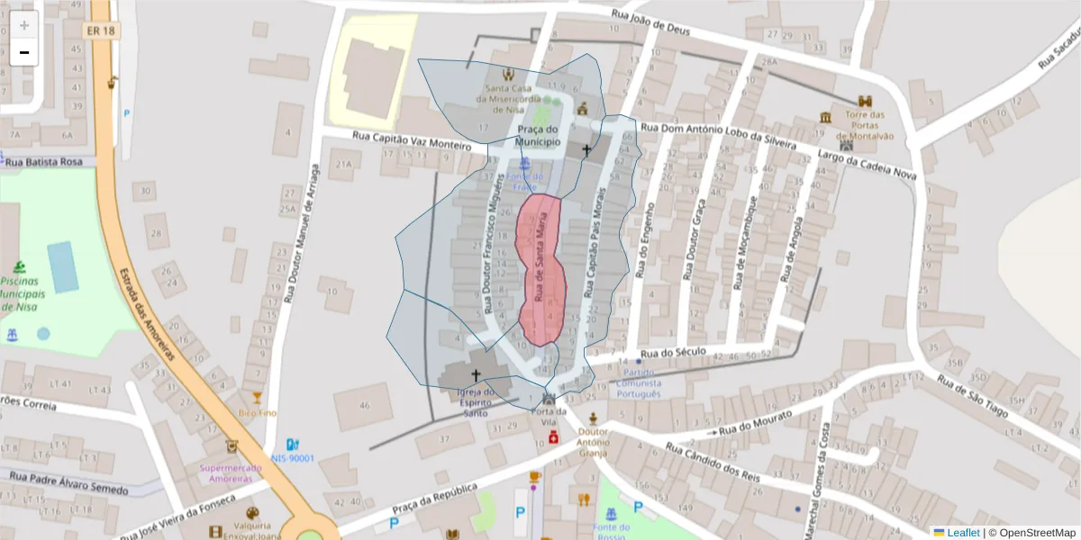 Mapa detalhado do código postal 6050-360 com limites, códigos postais vizinhos e agências dos correios