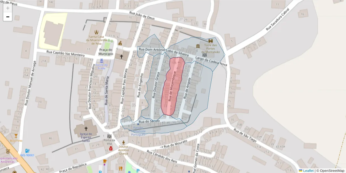 Mapa detalhado do código postal 6050-375 com limites, códigos postais vizinhos e agências dos correios