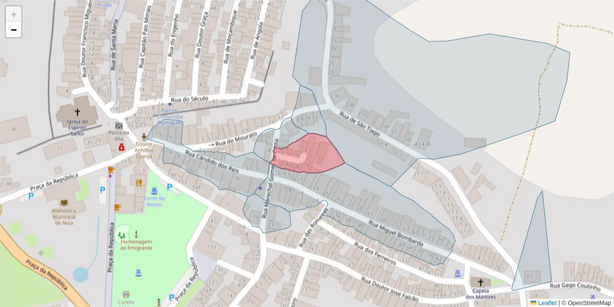 Mapa detalhado do código postal 6050-377 com limites, códigos postais vizinhos e agências dos correios