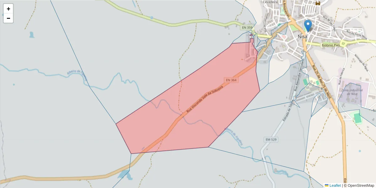 Mapa detalhado do código postal 6050-383 com limites, códigos postais vizinhos e agências dos correios