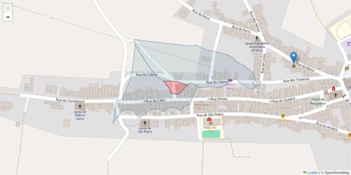 Mapa detalhado do código postal 6050-435 com limites, códigos postais vizinhos e agências dos correios