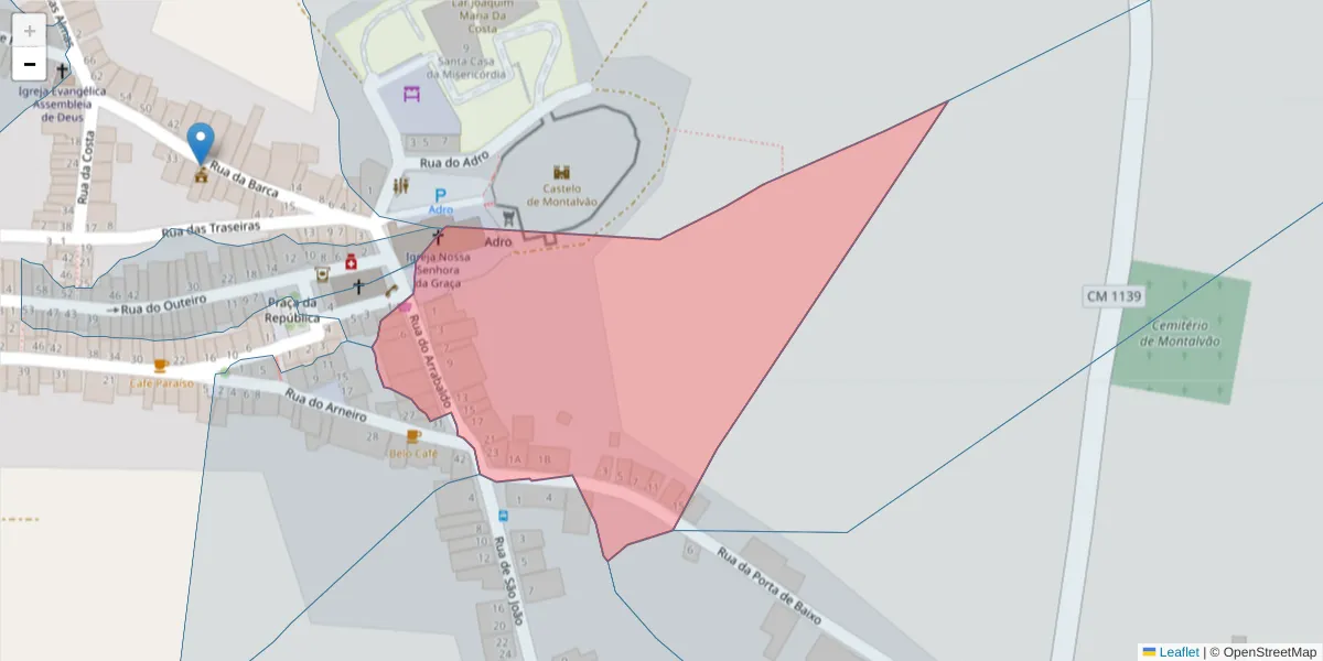 Mapa detalhado do código postal 6050-442 com limites, códigos postais vizinhos e agências dos correios