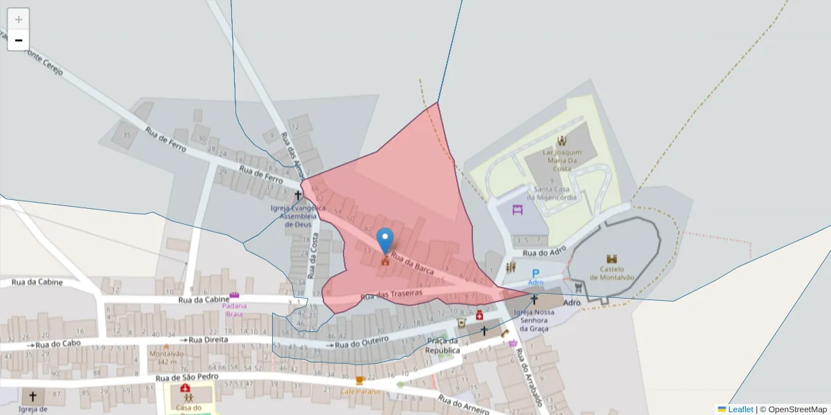 Mapa detalhado do código postal 6050-450 com limites, códigos postais vizinhos e agências dos correios