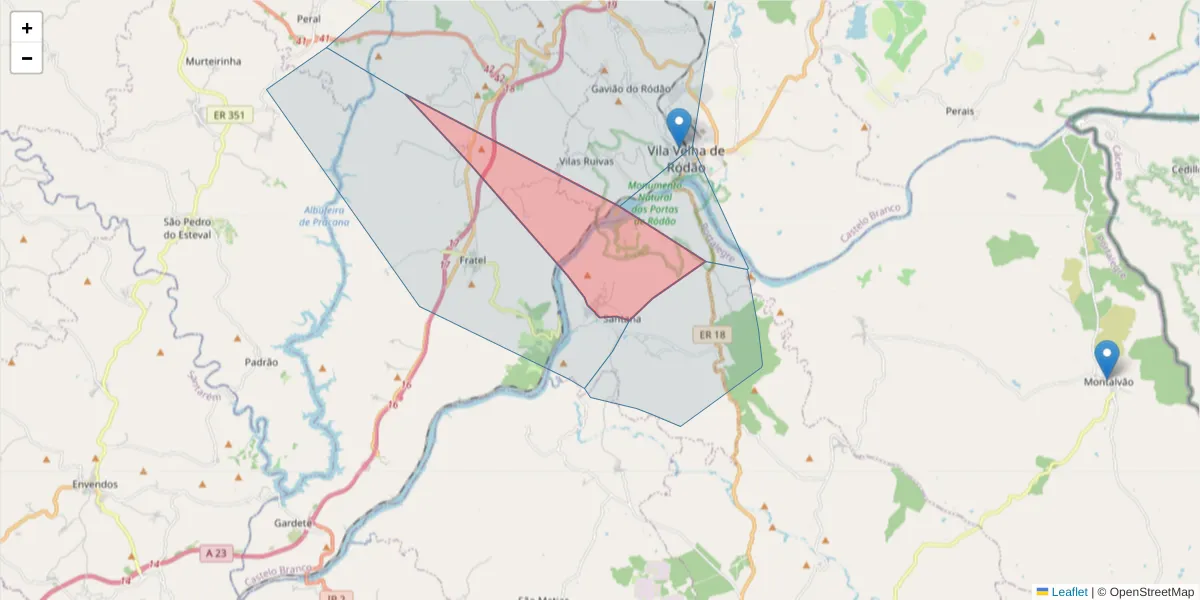 Mapa detalhado do código postal 6050-452 com limites, códigos postais vizinhos e agências dos correios