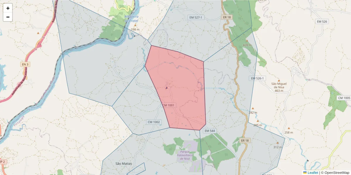 Mapa detalhado do código postal 6050-476 com limites, códigos postais vizinhos e agências dos correios
