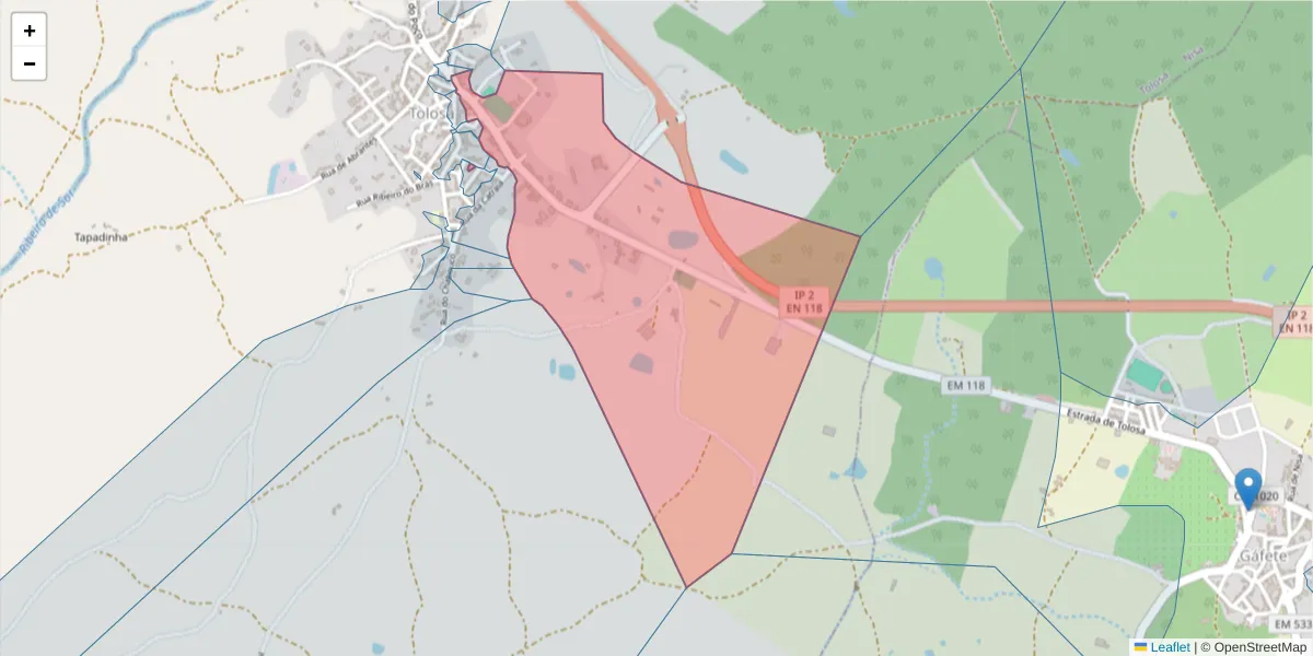 Mapa detalhado do código postal 6050-501 com limites, códigos postais vizinhos e agências dos correios