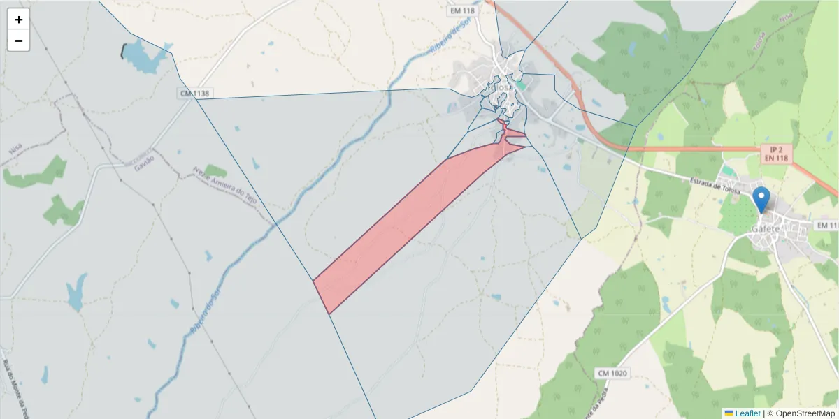 Mapa detalhado do código postal 6050-503 com limites, códigos postais vizinhos e agências dos correios