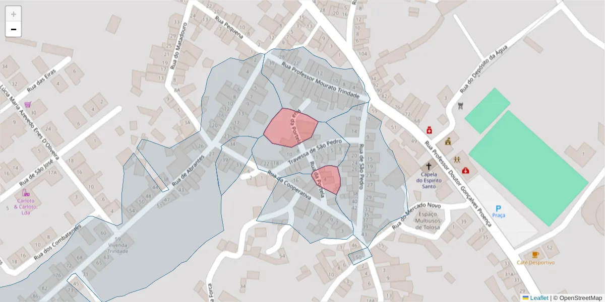Mapa detalhado do código postal 6050-522 com limites, códigos postais vizinhos e agências dos correios
