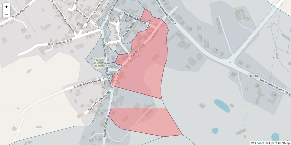 Mapa detalhado do código postal 6050-523 com limites, códigos postais vizinhos e agências dos correios