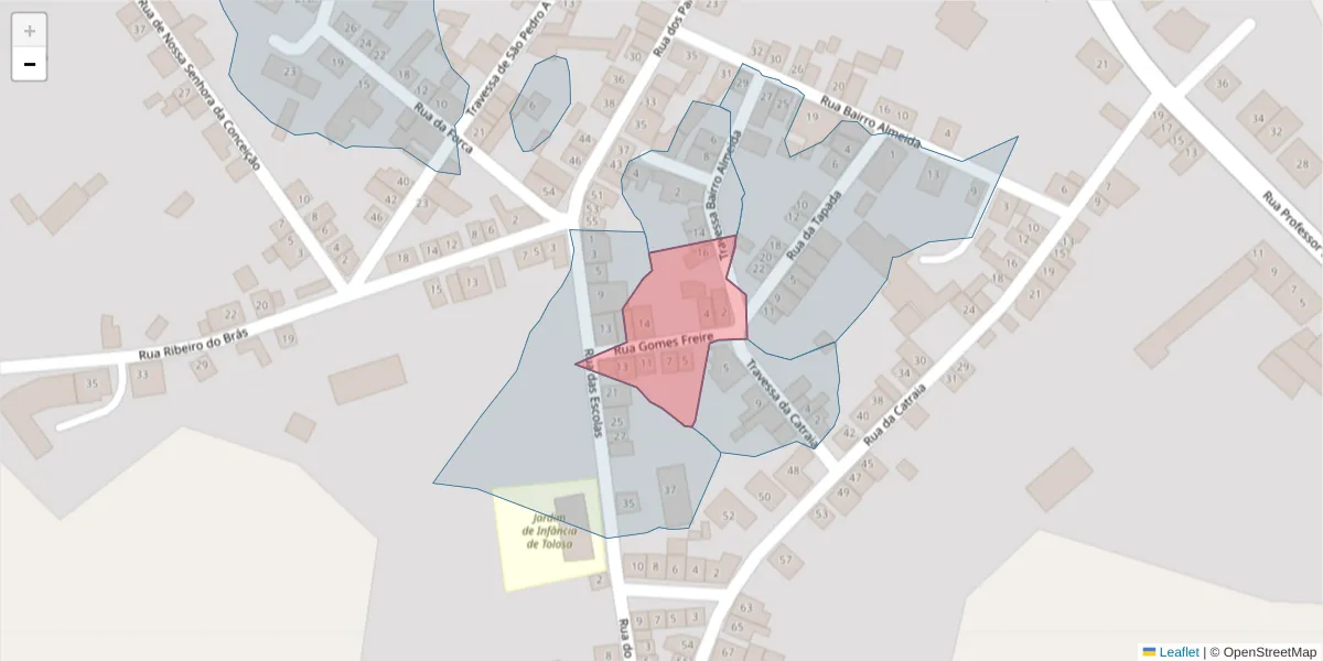 Mapa detalhado do código postal 6050-527 com limites, códigos postais vizinhos e agências dos correios