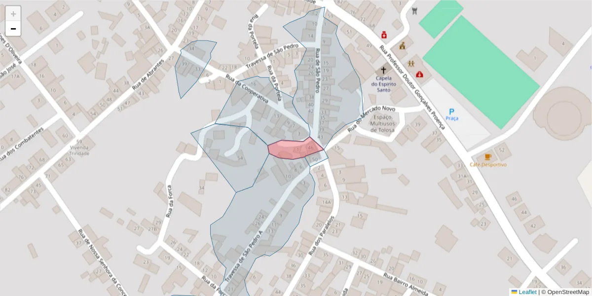 Mapa detalhado do código postal 6050-531 com limites, códigos postais vizinhos e agências dos correios