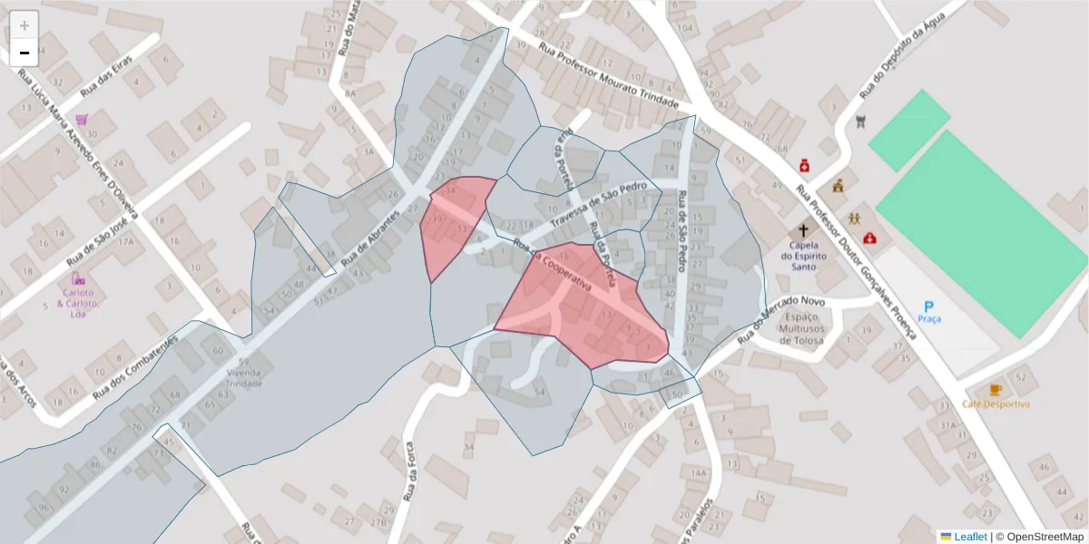 Mapa detalhado do código postal 6050-542 com limites, códigos postais vizinhos e agências dos correios