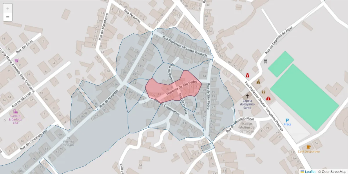 Mapa detalhado do código postal 6050-544 com limites, códigos postais vizinhos e agências dos correios