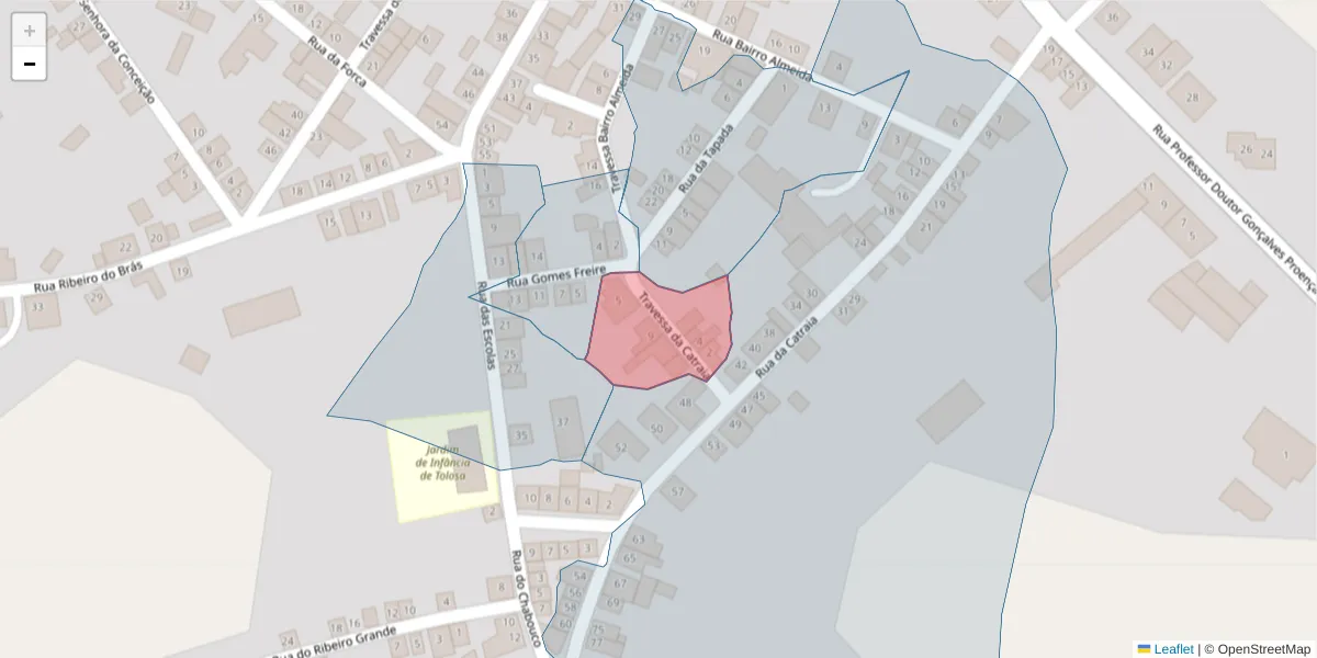 Mapa detalhado do código postal 6050-545 com limites, códigos postais vizinhos e agências dos correios