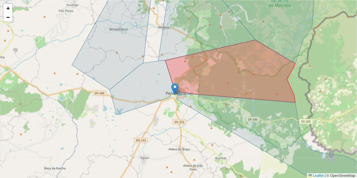 Mapa detalhado do código postal 6090-534 com limites, códigos postais vizinhos e agências dos correios