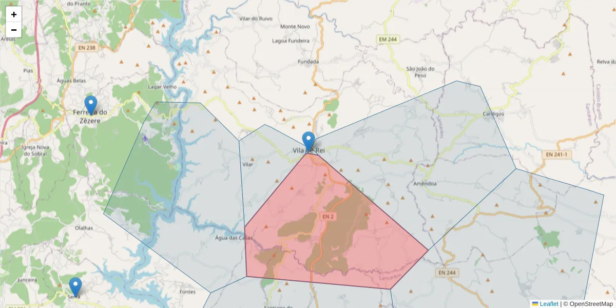 Mapa detalhado do código postal 6110-244 com limites, códigos postais vizinhos e agências dos correios