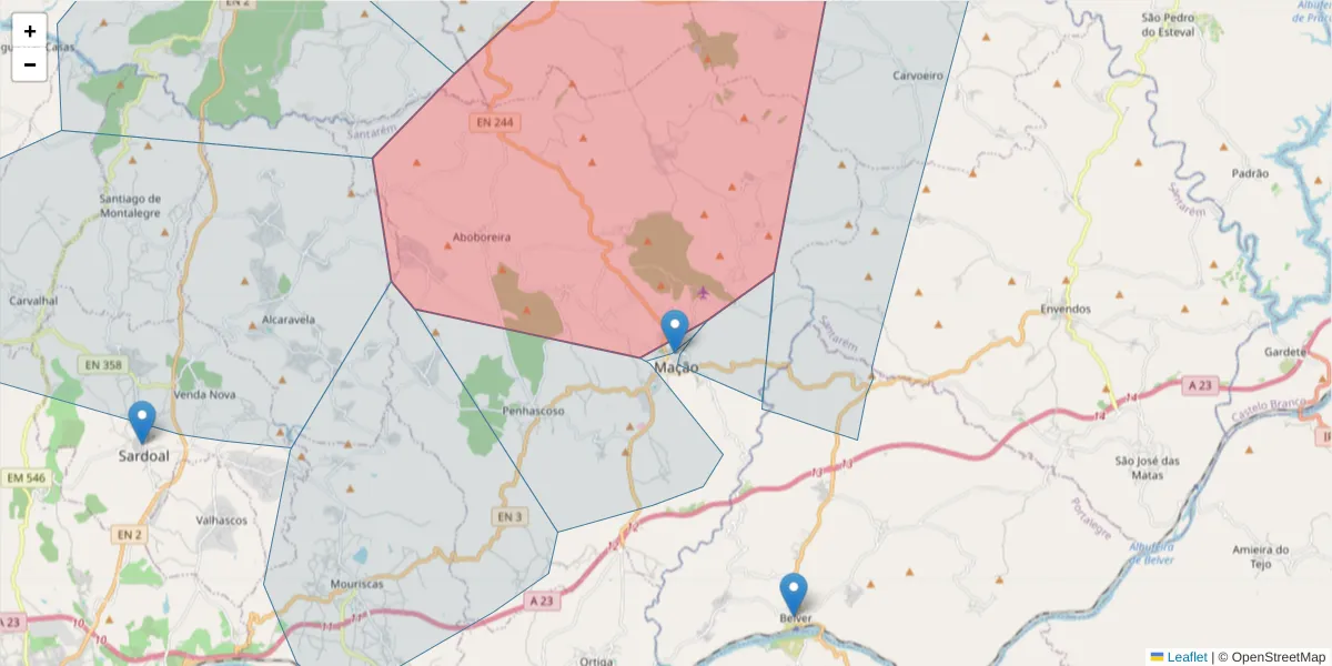 Mapa detalhado do código postal 6120-724 com limites, códigos postais vizinhos e agências dos correios