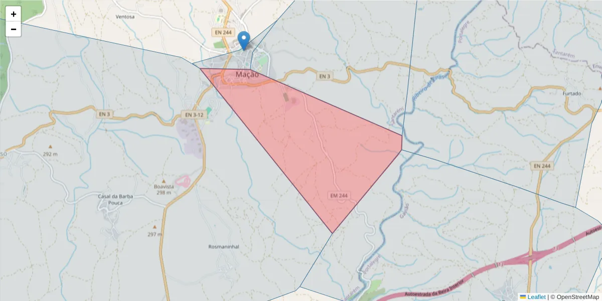 Mapa detalhado do código postal 6120-753 com limites, códigos postais vizinhos e agências dos correios
