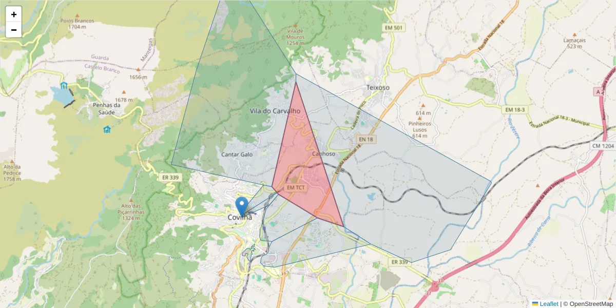 Mapa detalhado do código postal 6200-014 com limites, códigos postais vizinhos e agências dos correios
