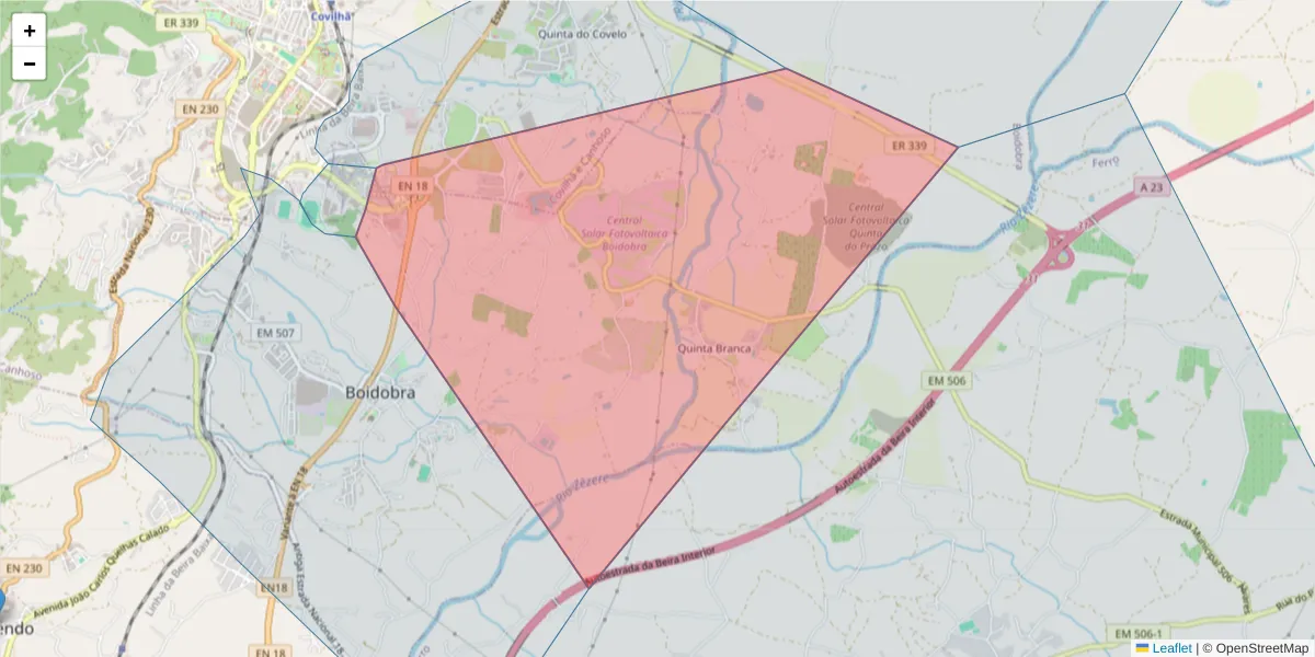 Mapa detalhado do código postal 6200-251 com limites, códigos postais vizinhos e agências dos correios