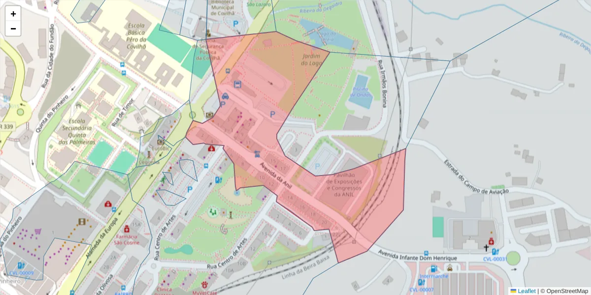 Mapa detalhado do código postal 6200-502 com limites, códigos postais vizinhos e agências dos correios