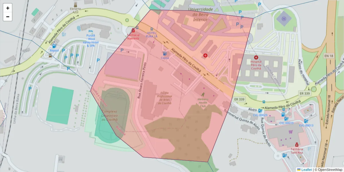 Mapa detalhado do código postal 6200-554 com limites, códigos postais vizinhos e agências dos correios