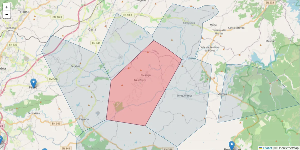 Mapa detalhado do código postal 6230-165 com limites, códigos postais vizinhos e agências dos correios
