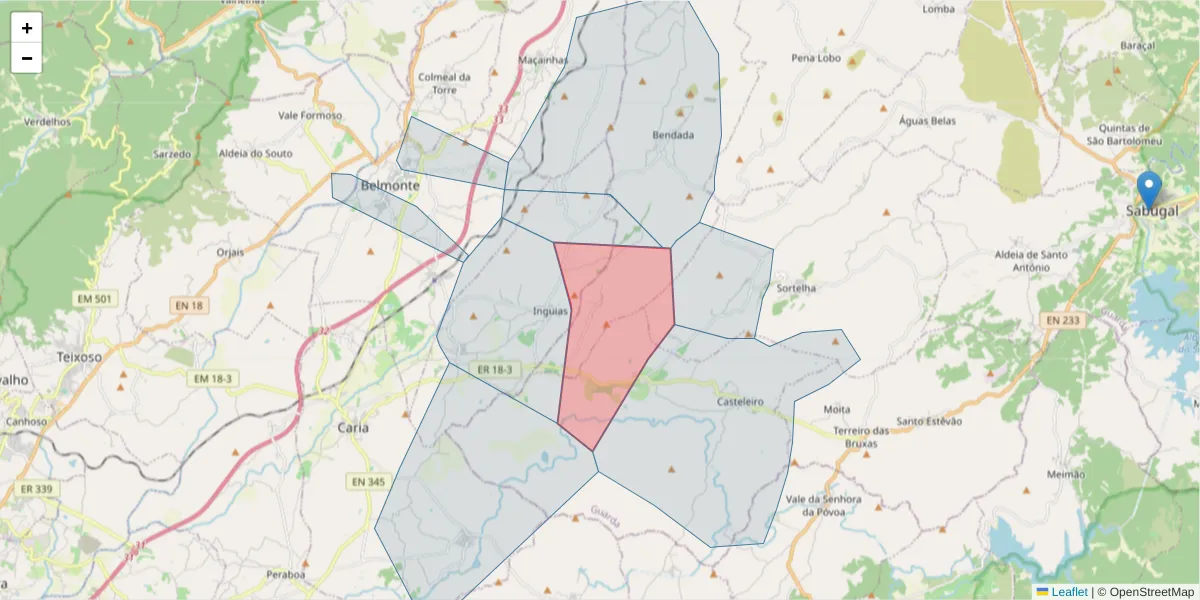 Mapa detalhado do código postal 6250-191 com limites, códigos postais vizinhos e agências dos correios