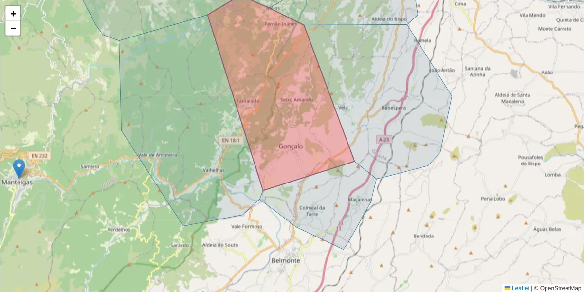 Mapa detalhado do código postal 6300-115 com limites, códigos postais vizinhos e agências dos correios