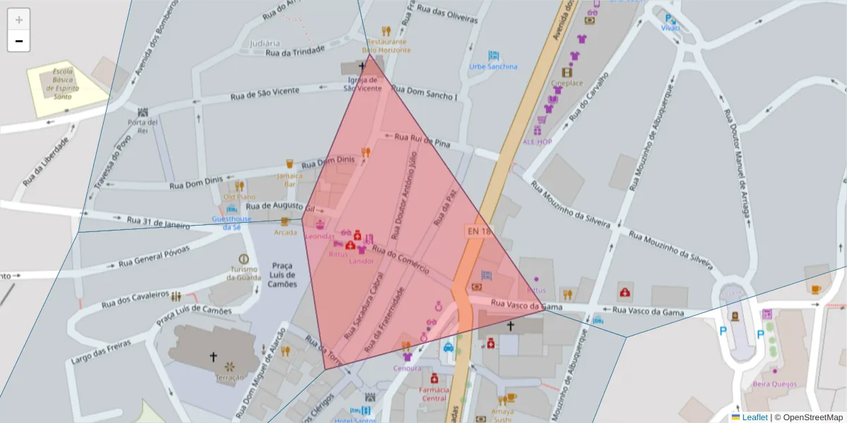 Mapa detalhado do código postal 6300-679 com limites, códigos postais vizinhos e agências dos correios