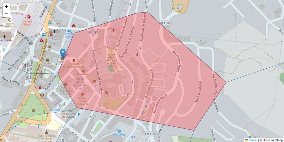 Mapa detalhado do código postal 6300-728 com limites, códigos postais vizinhos e agências dos correios