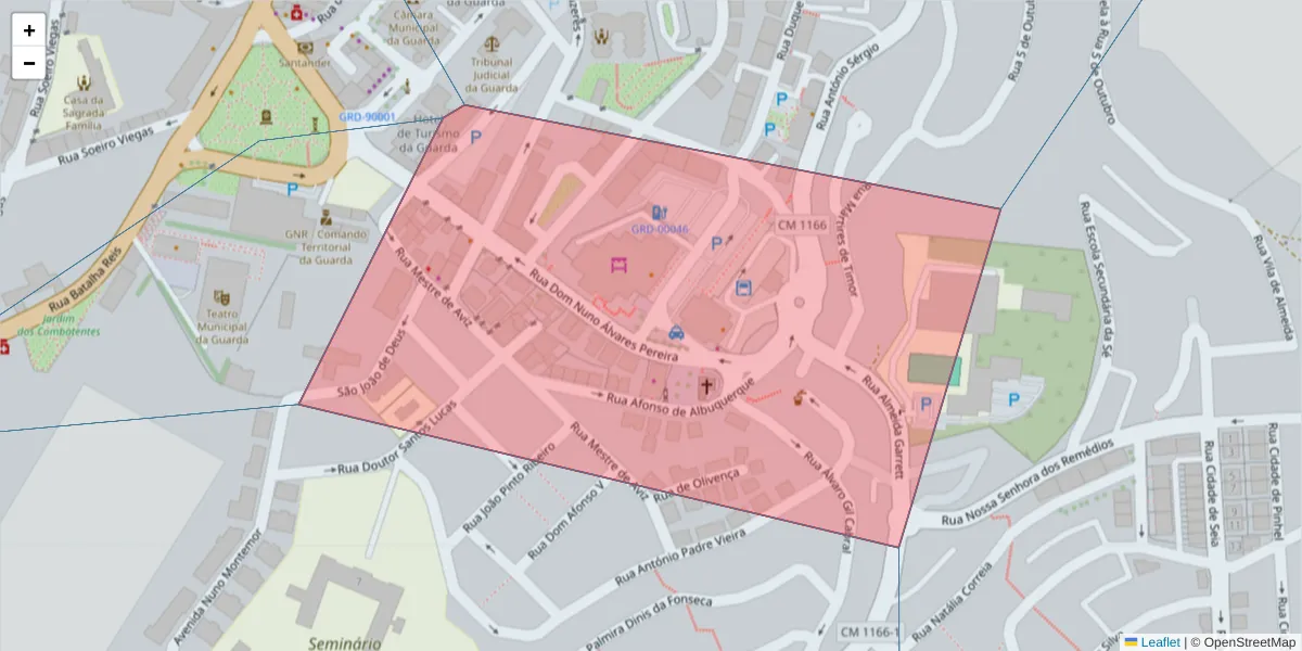 Mapa detalhado do código postal 6300-731 com limites, códigos postais vizinhos e agências dos correios