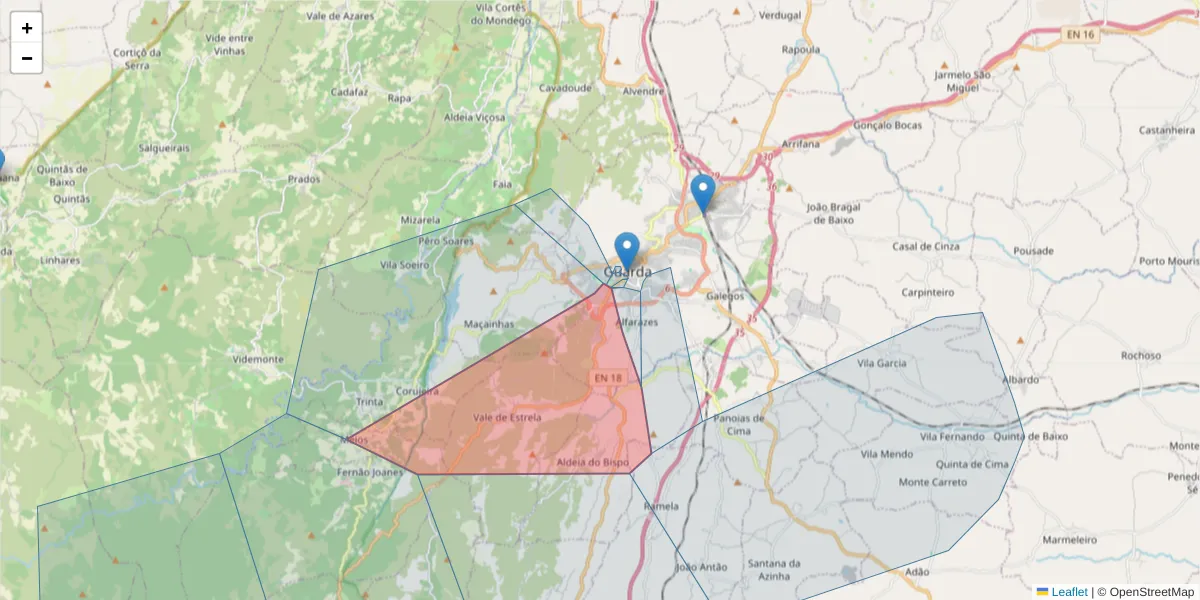 Mapa detalhado do código postal 6300-749 com limites, códigos postais vizinhos e agências dos correios