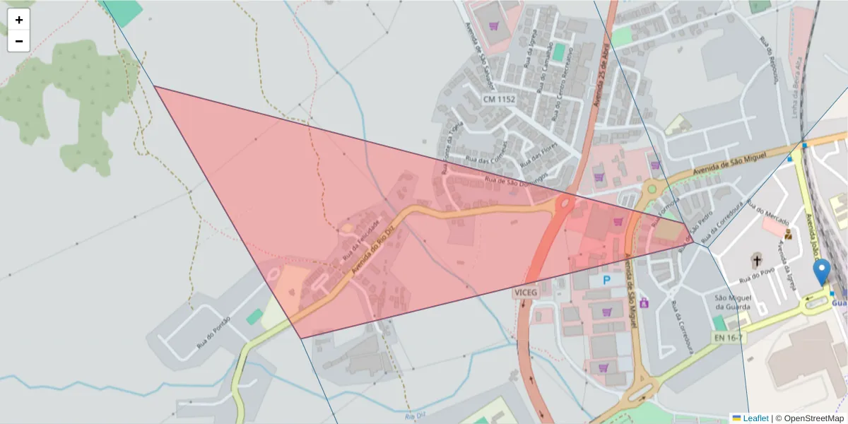 Mapa detalhado do código postal 6300-833 com limites, códigos postais vizinhos e agências dos correios