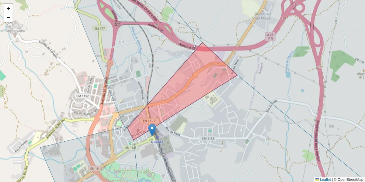 Mapa detalhado do código postal 6300-839 com limites, códigos postais vizinhos e agências dos correios