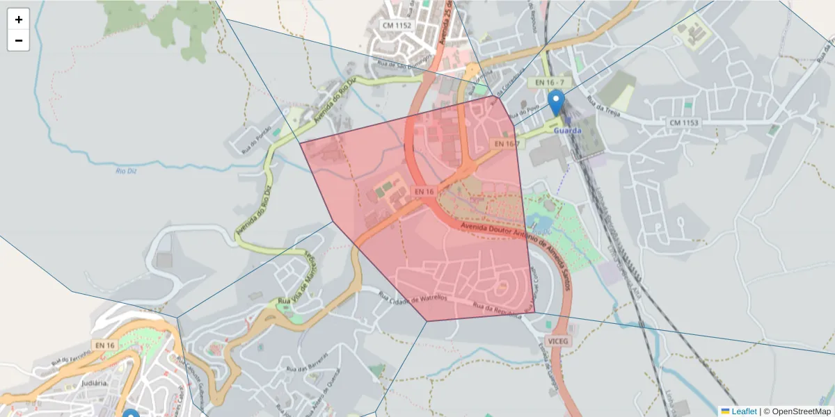 Mapa detalhado do código postal 6300-865 com limites, códigos postais vizinhos e agências dos correios
